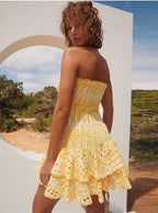 Arelia Smocked Strapless Ruffle Mini Dress
