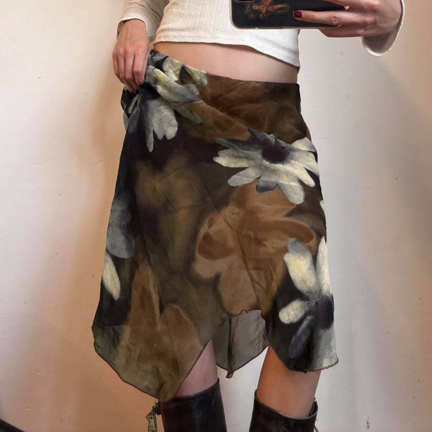 Léa Abstract Floral Mesh Midi Skirt