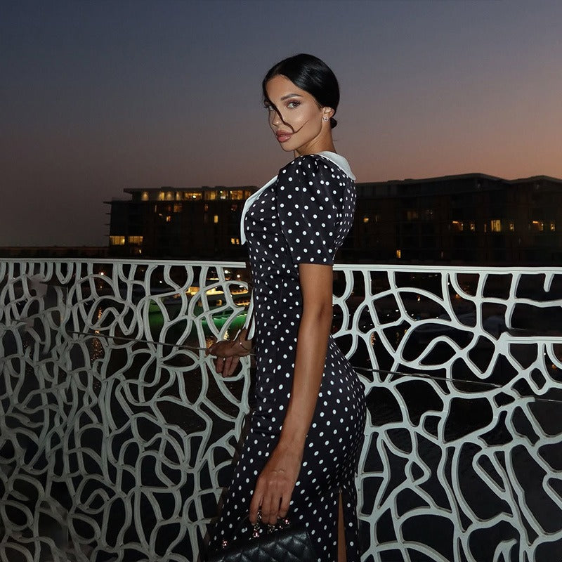 Phoebe Polka Dot Contrast Collar Midi Dress