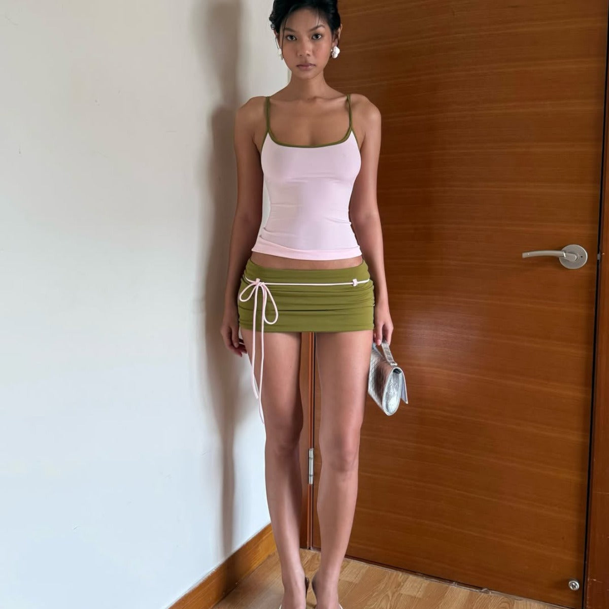 Larisa Blush & Olive Ruched Mini Set