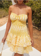 Arelia Smocked Strapless Ruffle Mini Dress