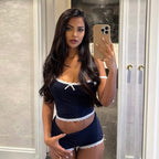Daryna Navy Lace Trim Lounge Set