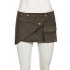 Elodie Vintage Brown Faux Leather Mini Skirt