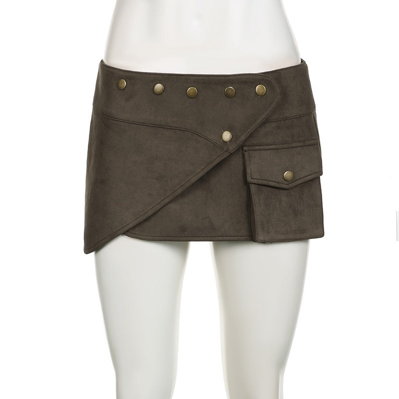 Elodie Vintage Brown Faux Leather Mini Skirt