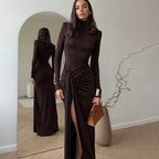 Talia Drape High-Neck Maxi Dress
