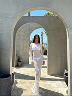 Sheer Mesh Long-Sleeve Maxi Dress