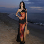 Elin Floral Mesh Halter Maxi Dress