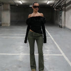 Faux Fur Trim Off-Shoulder Top
