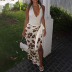 Tilora Halter Floral Maxi Dress with Side Tie