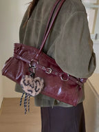 Cecily Vintage Waxed Leather Buckle Tote Bag