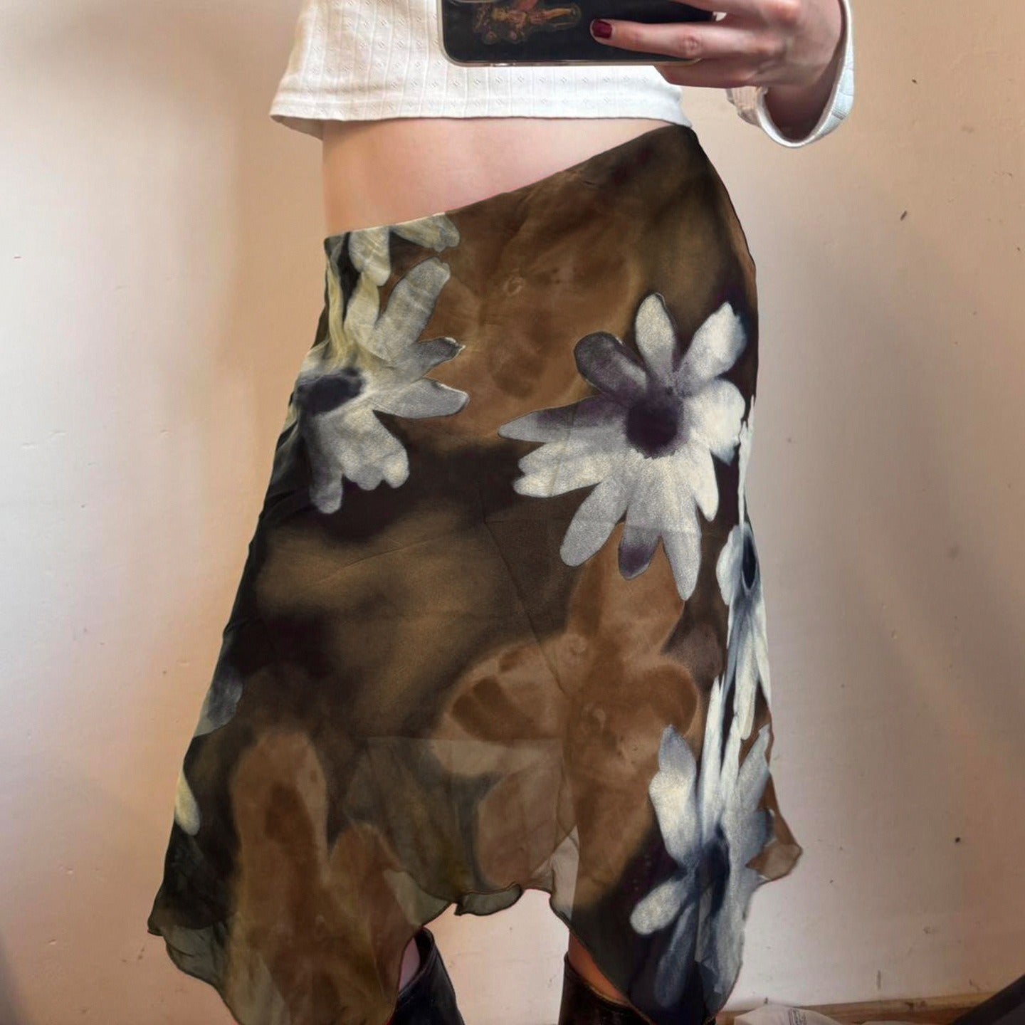 Léa Abstract Floral Mesh Midi Skirt