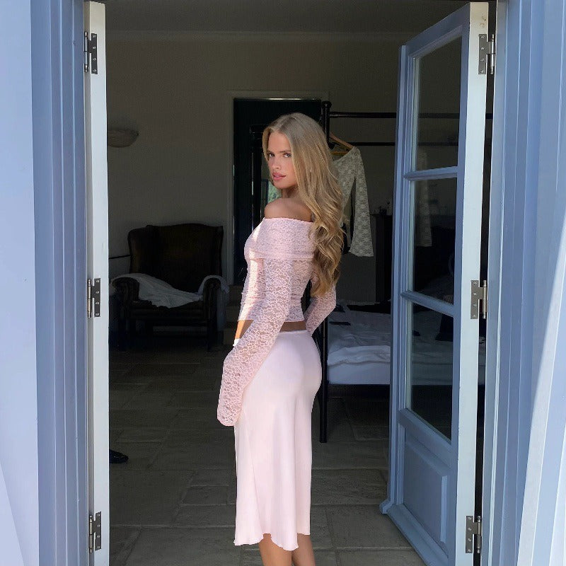 Lace Off-Shoulder Top & Midi Skirt Set