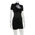 Delara Lace Ruched Mini Dress