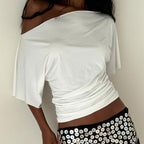 Ruched One-Shoulder Short Sleeve Top