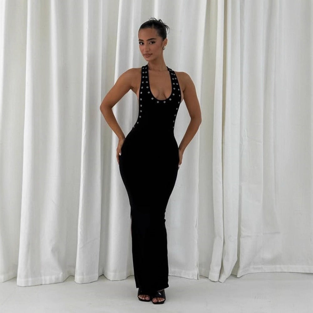 Nova Eyelet Detail Open-Back Midi Dress