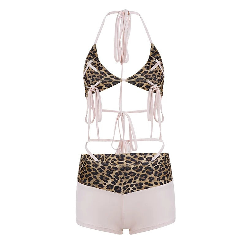 Talia Leopard Print Pink-Trim Bikini Set