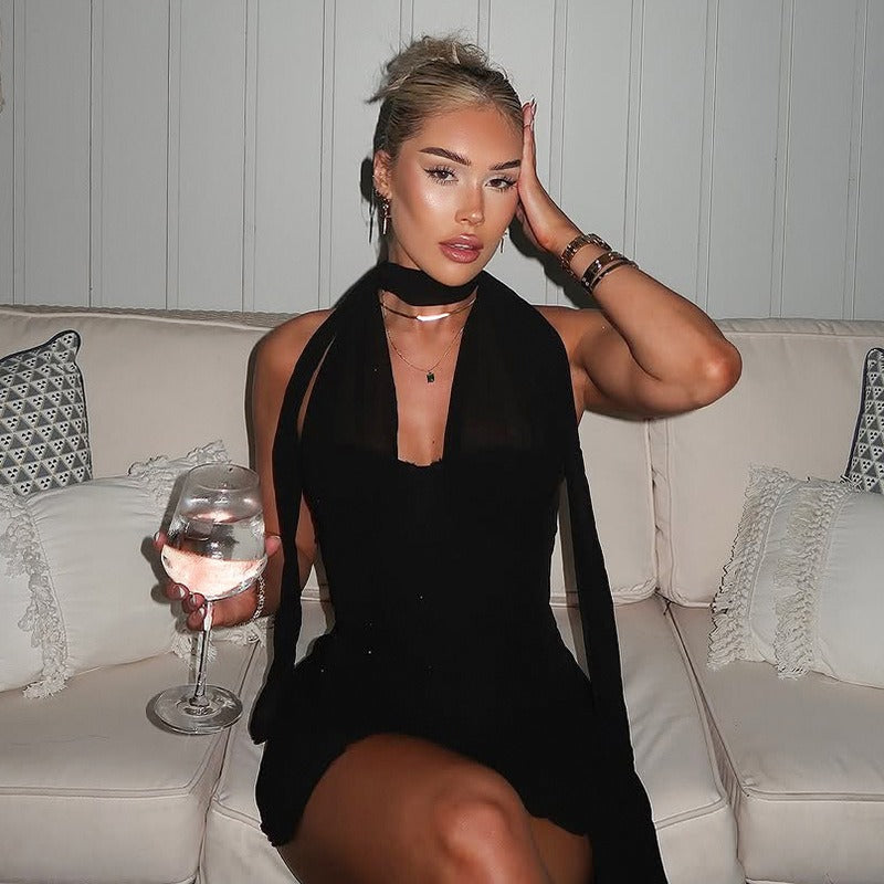 Mesh Halter Top & Mini Skirt Set