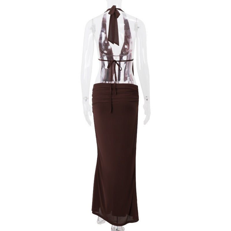Chocolate Halter Maxi Skirt Set