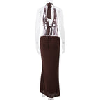 Chocolate Halter Maxi Skirt Set