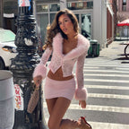 Faux Fur Lace Top & Mini Skirt Set