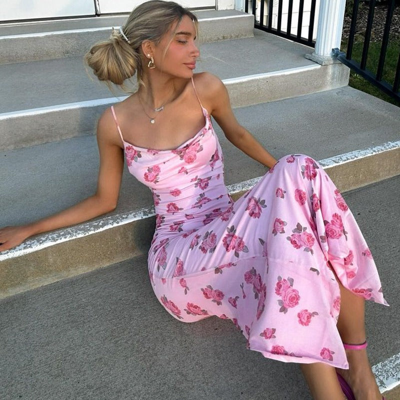 Mirenza Pink Rose Floral Maxi Dress
