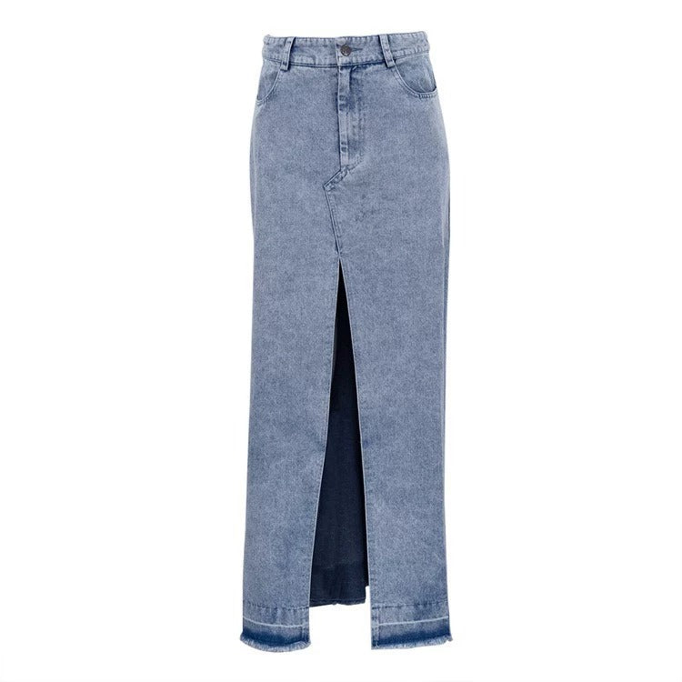 Orietta Front Slit Denim Maxi Skirt