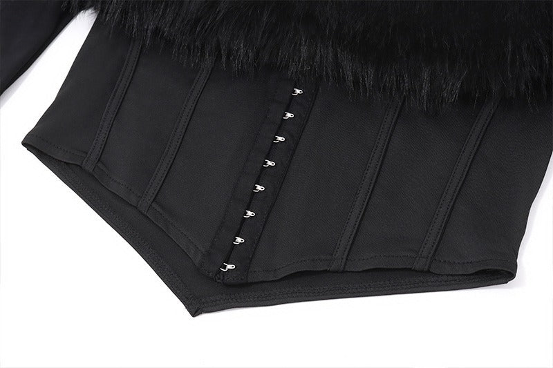 Faux Fur Trim Corset Top