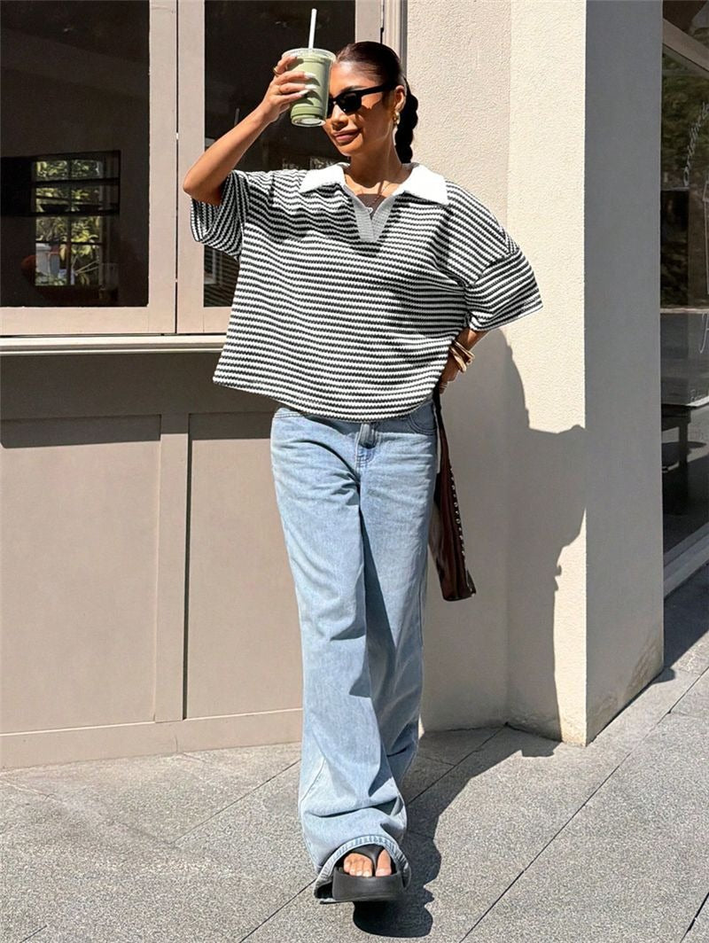 Briony Striped Knit Polo Top