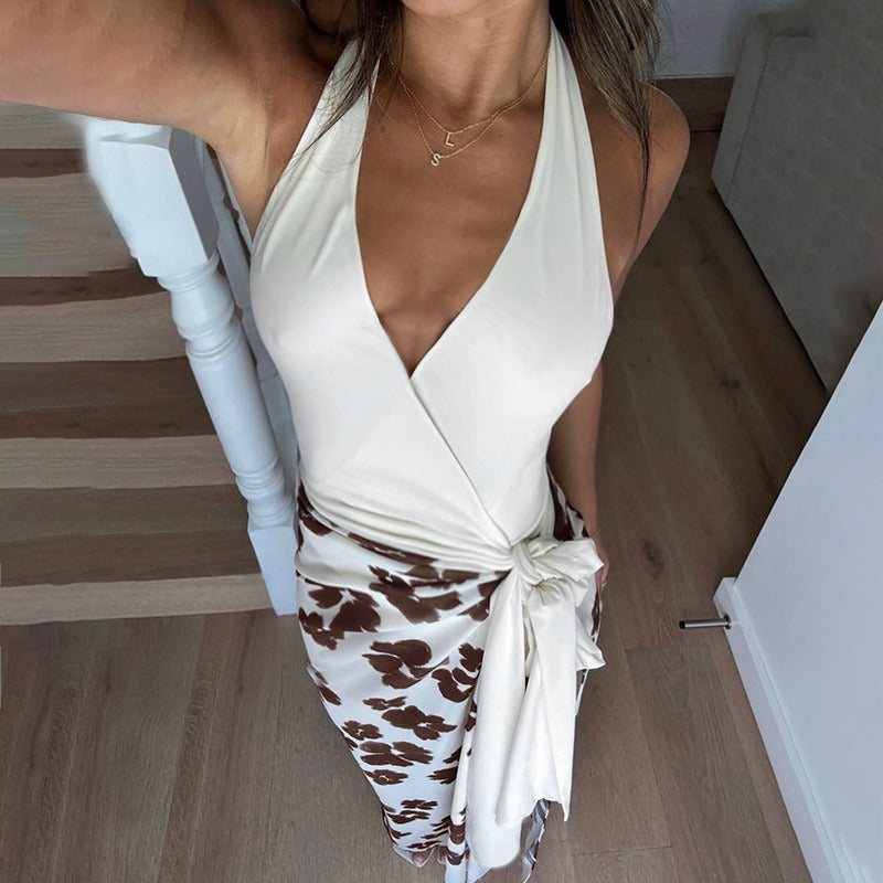 Tilora Halter Floral Maxi Dress with Side Tie