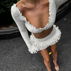 Textured Ruffle Two Piece Skirt Set