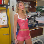 Plaid Ruffle Trim Cami Top & Shorts Set