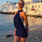 Draped Halter Backless Mini Dress