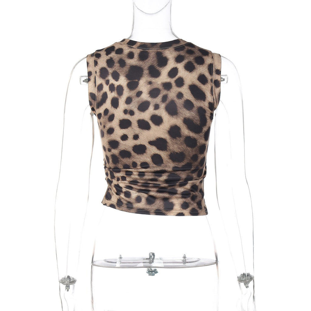 Leopard Print Sleeveless Fitted Top