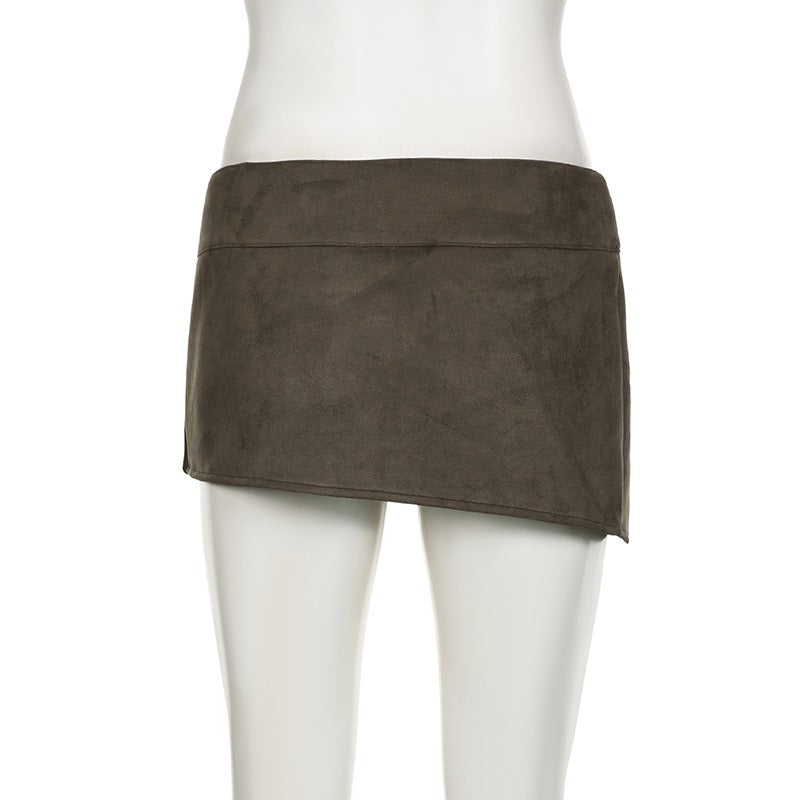 Elodie Vintage Brown Faux Leather Mini Skirt