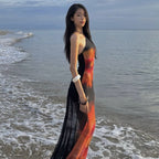 Elin Floral Mesh Halter Maxi Dress