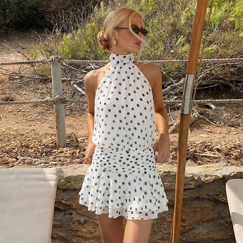 Monique Polka Dot Halter Mini Dress