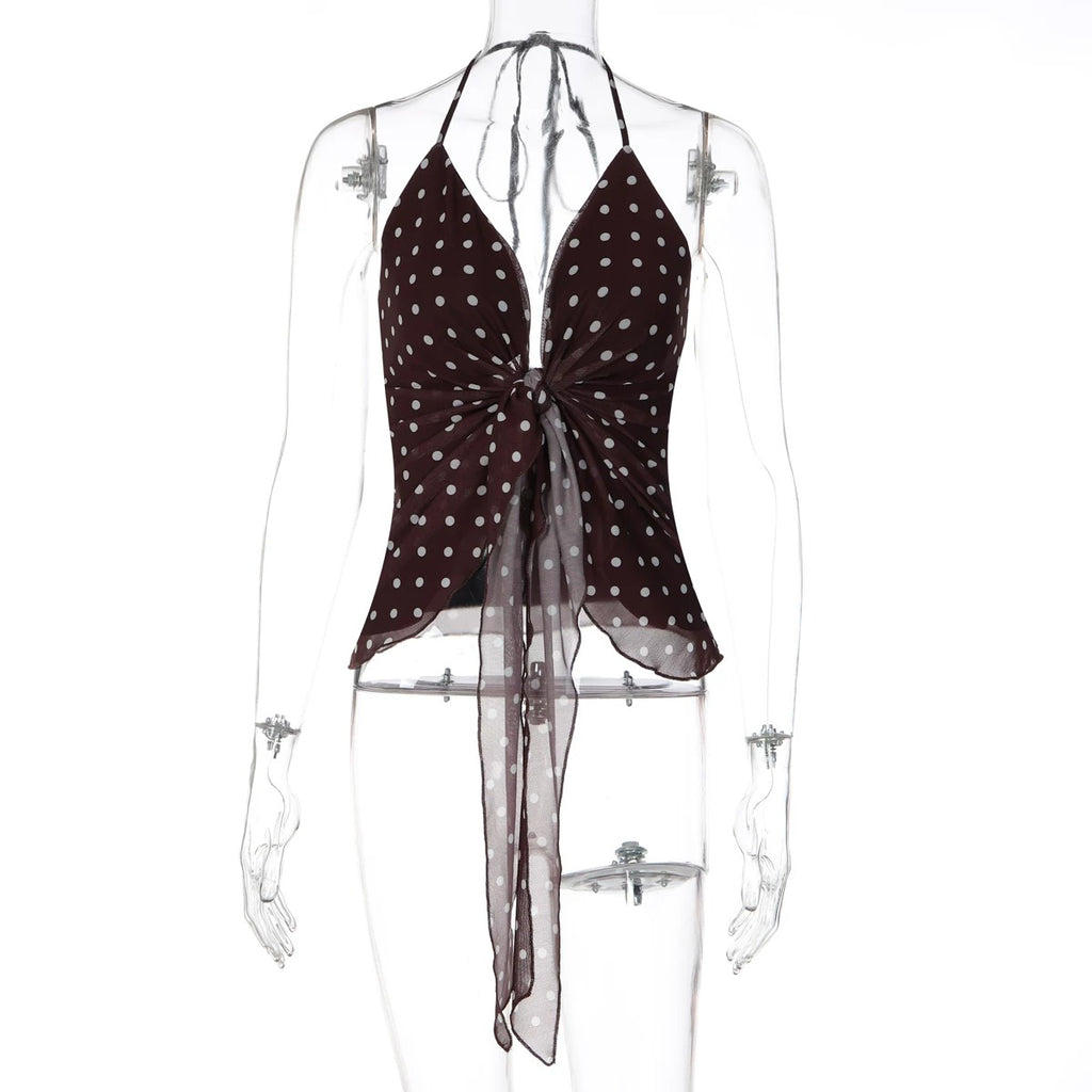Wren Polka Dot Tie-Front Halter Top