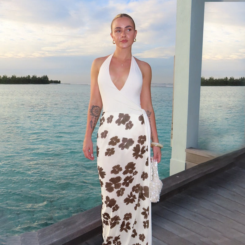 Tilora Halter Floral Maxi Dress with Side Tie