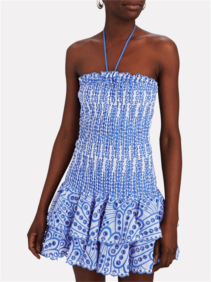 Arelia Smocked Strapless Ruffle Mini Dress