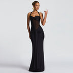 Mesh Panel Halter Maxi Dress