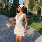 Cherry Print V-Neck Mini Dress