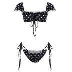 Zhen Polka Dot Lace Trim Bikini Set