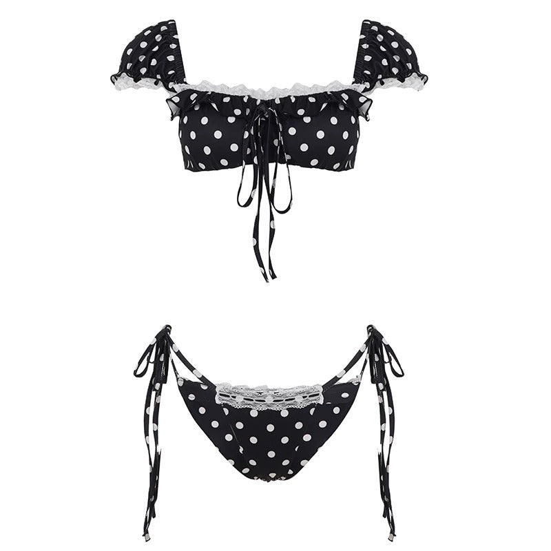 Zhen Polka Dot Lace Trim Bikini Set