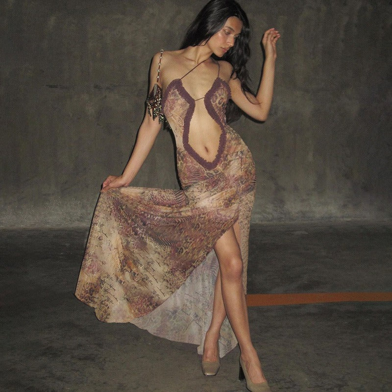Maelis Sheer Plunge Maxi Dress