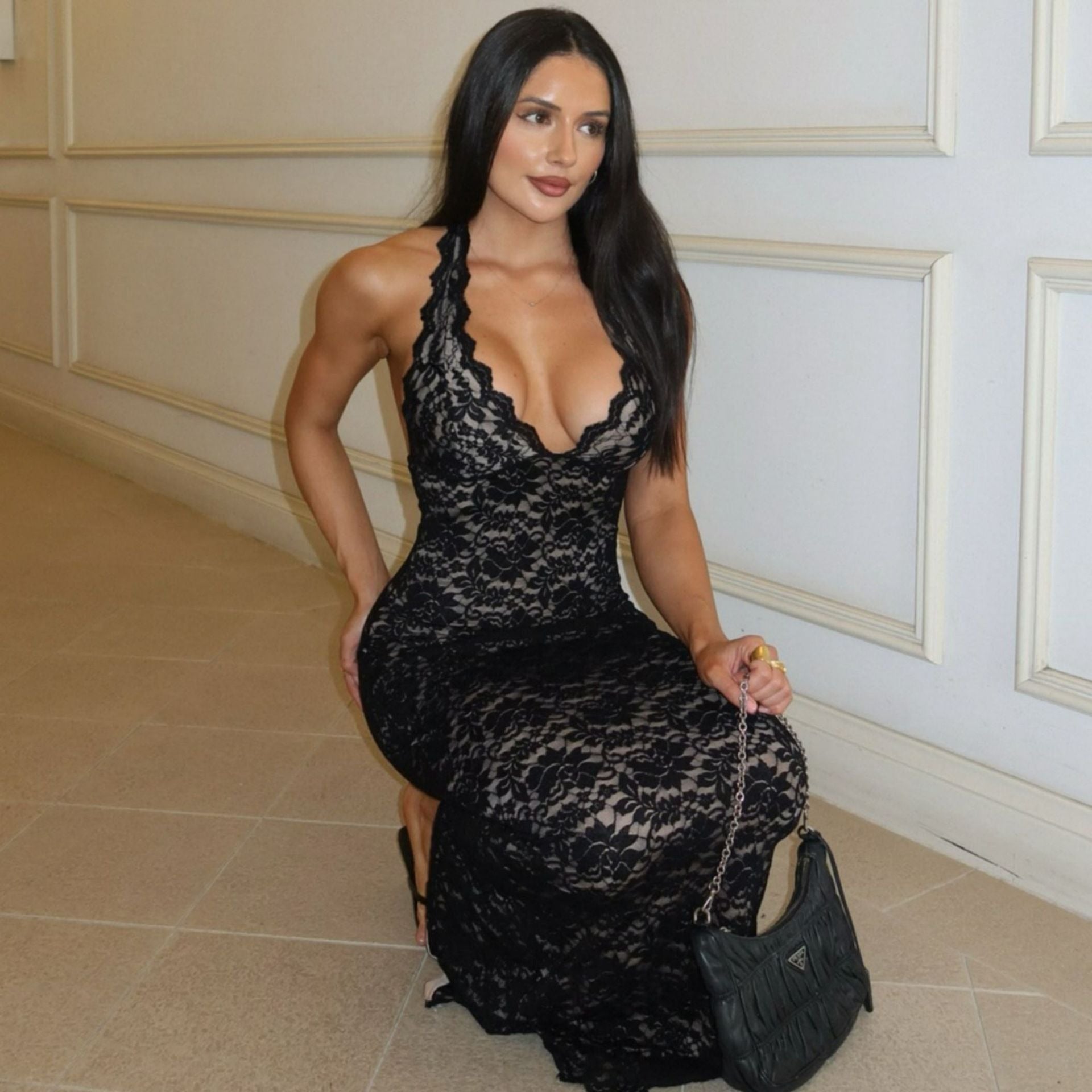 Katya Lace Halter Maxi Dress