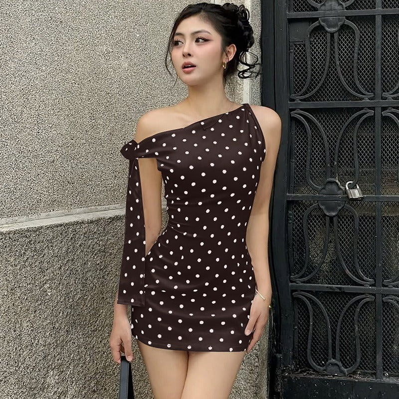 Monroe Polka Dot One-Shoulder Mini Dress