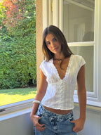 Mila Lace Trim Button-Front Corset Top