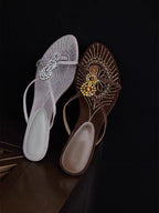 Layla Embroidered Rhinestone Toe-Loop Sandals