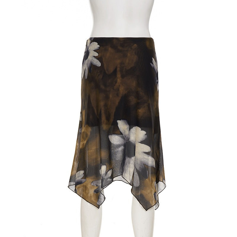 Léa Abstract Floral Mesh Midi Skirt