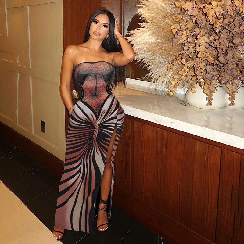 Imogen Abstract Print Strapless Maxi Dress